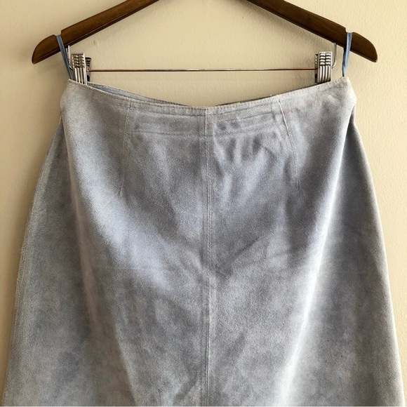 Revue Vintage 100% Genuine Suede Ruffle High Waist Knee Length Skirt Blue - Picture 3 of 13